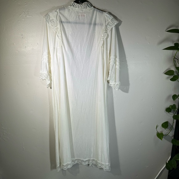 Vintage cream white lace robe puff sleeve maxi fairy nylon coquette girl boho - Picture 8 of 16